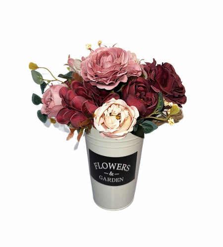 XDDCPWL Faux Silk Roses Flower Arrangement Pink Red Beige Vase Decor