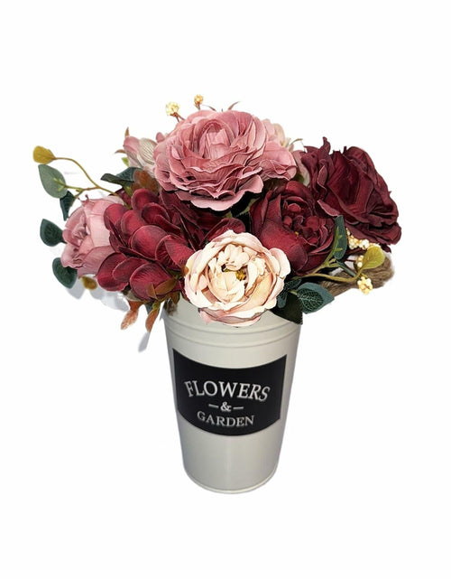 Load image into Gallery viewer, XDDCPWL Faux Silk Roses Flower Arrangement Pink Red Beige Vase Decor

