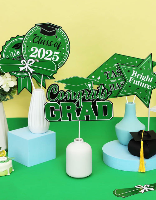 Load image into Gallery viewer, JOYMEMO Graduation Party Centerpiece Sticks 24pcs Teal Black 2025
