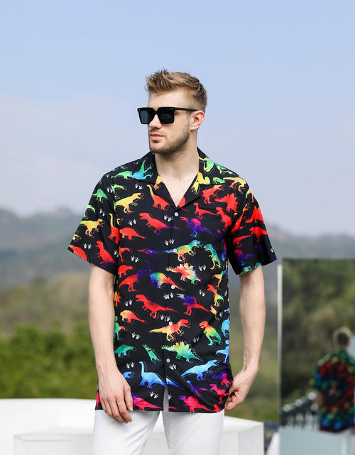 Load image into Gallery viewer, GADZILLE Mens Dinosaur Tie Dye Button Down Shirt Rainbow Size XXL
