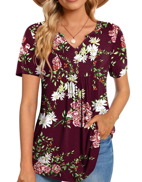 Load image into Gallery viewer, CATHY Womens Henley Tunic Top V Neck Button Wine Red Size XL
