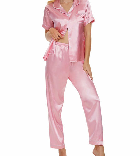 Women's Plus Size Pajama Set Short & Long Sleeve Top with Pants Size M Pink