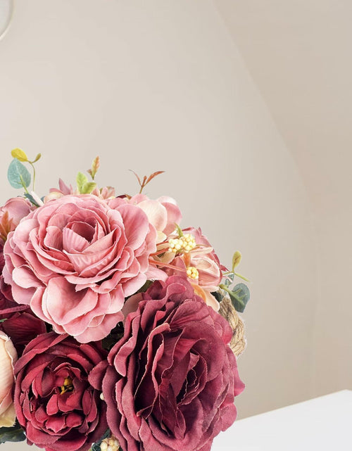 Load image into Gallery viewer, XDDCPWL Faux Silk Roses Flower Arrangement Pink Red Beige Vase Decor
