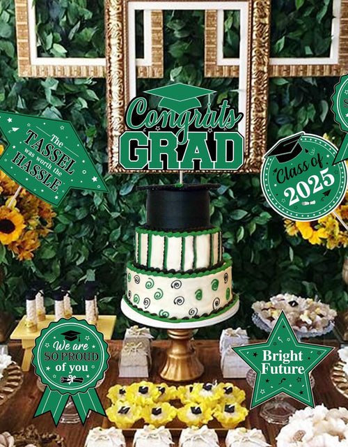 Load image into Gallery viewer, JOYMEMO Graduation Party Centerpiece Sticks 24pcs Teal Black 2025
