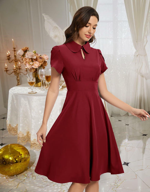 Load image into Gallery viewer, Bbonlinedress Retro Short Sleeve Collared Swing Dress Burgundy Size M
