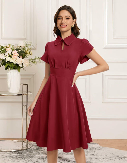 Load image into Gallery viewer, Bbonlinedress Retro Short Sleeve Collared Swing Dress Burgundy Size M
