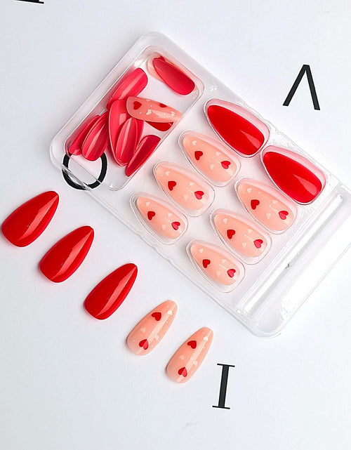 Load image into Gallery viewer, Valentine's Day Short Almond Fake Nails Red Heart White Dots 24Pcs
