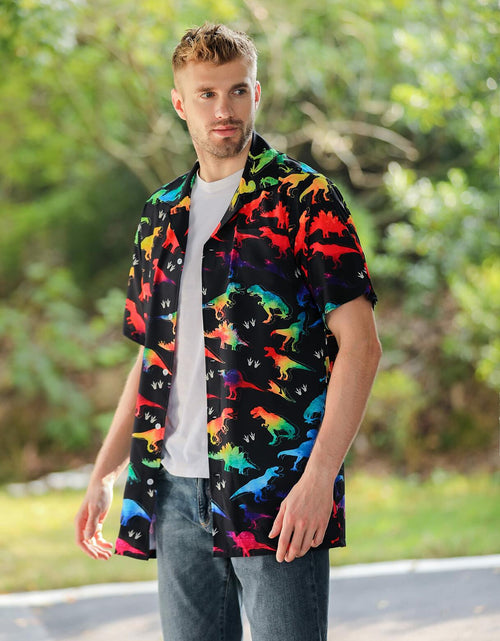 Load image into Gallery viewer, GADZILLE Mens Dinosaur Tie Dye Button Down Shirt Rainbow Size XXL
