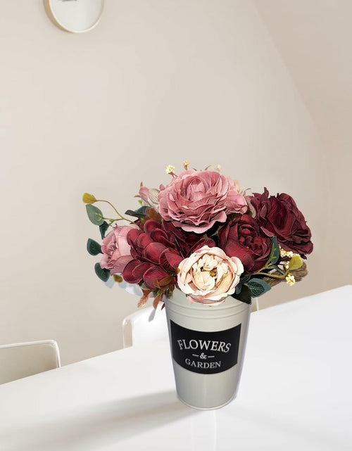 Load image into Gallery viewer, XDDCPWL Faux Silk Roses Flower Arrangement Pink Red Beige Vase Decor
