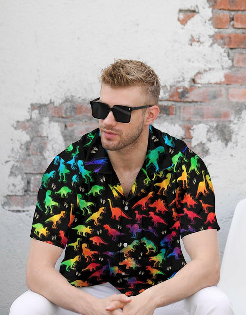 Load image into Gallery viewer, GADZILLE Mens Dinosaur Tie Dye Button Down Shirt Rainbow Size XXL
