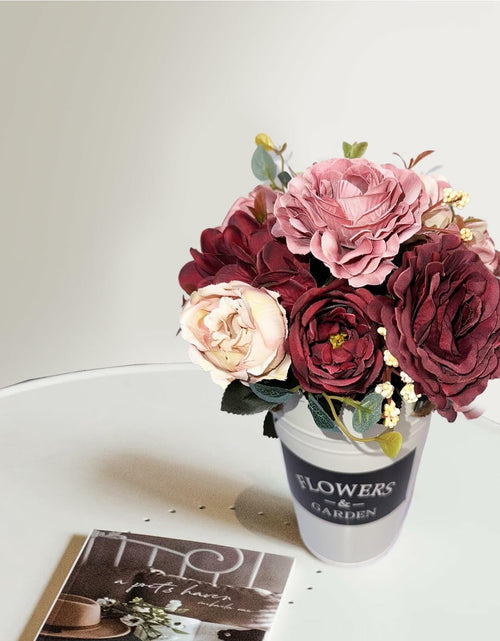 Load image into Gallery viewer, XDDCPWL Faux Silk Roses Flower Arrangement Pink Red Beige Vase Decor
