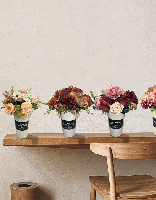 Load image into Gallery viewer, XDDCPWL Faux Silk Roses Flower Arrangement Pink Red Beige Vase Decor
