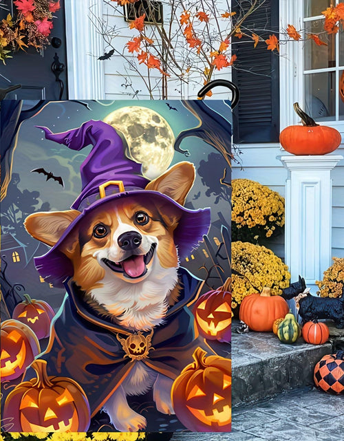 Load image into Gallery viewer, Happy Halloween Garden Flag Witch Hat Corgi Polyester 12x18 Inch Double Sided

