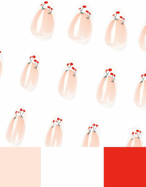 Load image into Gallery viewer, 24 Pcs Light Green Press On Nails Short Square Flower Designs Acrylic
