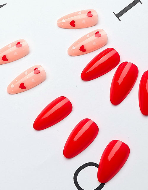 Load image into Gallery viewer, Valentine's Day Short Almond Fake Nails Red Heart White Dots 24Pcs
