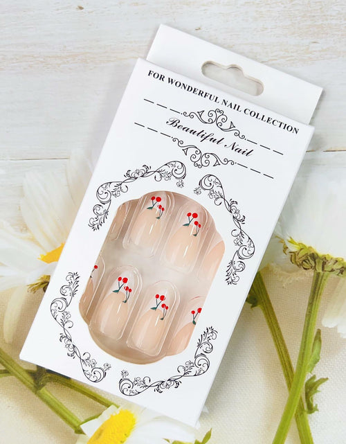 Load image into Gallery viewer, 24 Pcs Light Green Press On Nails Short Square Flower Designs Acrylic

