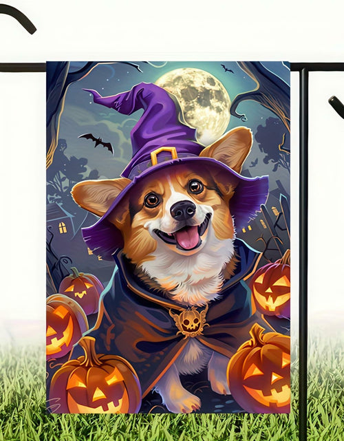 Load image into Gallery viewer, Happy Halloween Garden Flag Witch Hat Corgi Polyester 12x18 Inch Double Sided
