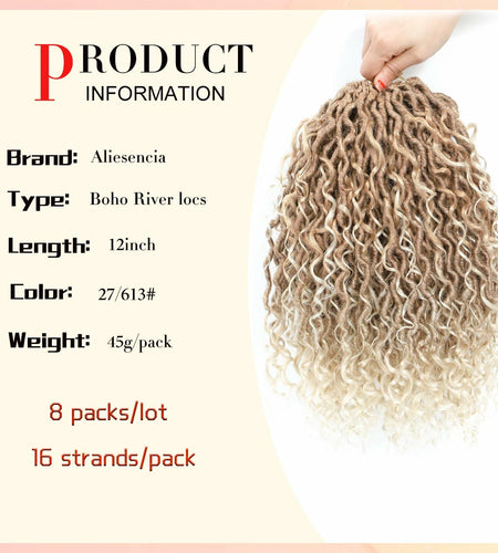 Goddess Locs Crochet Hair 12 Inch 8 Packs River Faux Locs 27/613# Size 12in