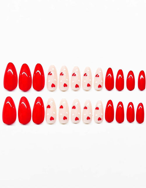 Load image into Gallery viewer, Valentine's Day Short Almond Fake Nails Red Heart White Dots 24Pcs
