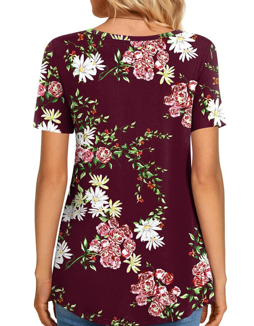 Load image into Gallery viewer, CATHY Womens Henley Tunic Top V Neck Button Wine Red Size XL
