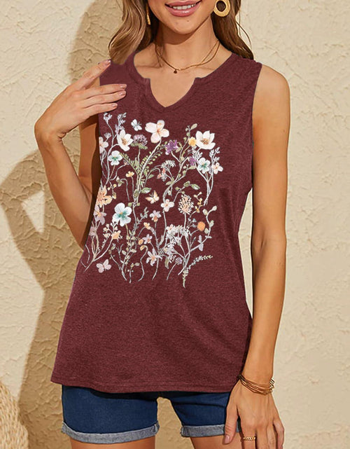 Load image into Gallery viewer, YIUIERE Womens Floral V Neck Tank Top Maroon Size S
