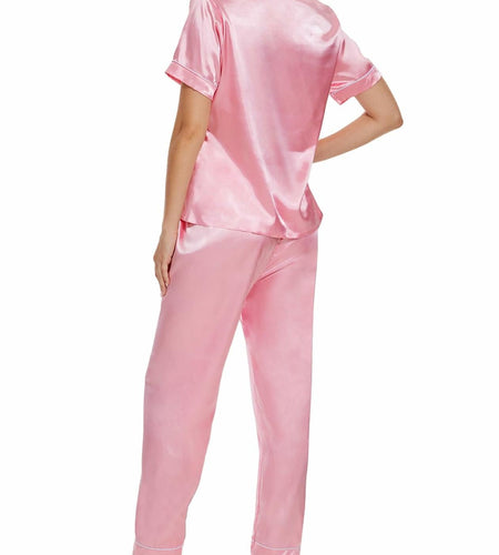Women's Plus Size Pajama Set Short & Long Sleeve Top with Pants Size M Pink