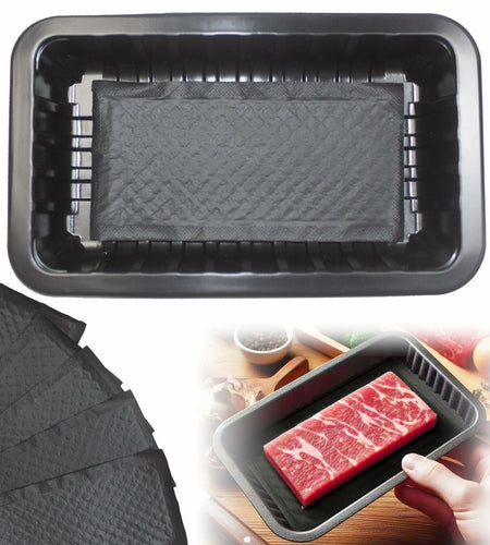 Ubierta Black Plastic Meat Trays with Absorbent Pads 8x5x1.3in 10 Sets
