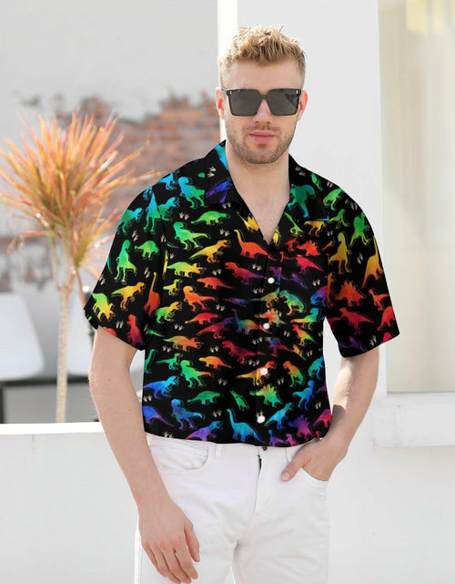 Load image into Gallery viewer, GADZILLE Mens Dinosaur Tie Dye Button Down Shirt Rainbow Size XXL
