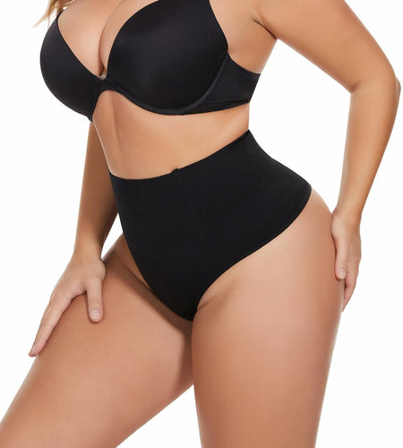 Tummy Control Seamless Thong Shapewear Mid Waist Butt Lifter Black Size XL