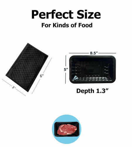 Ubierta Black Plastic Meat Trays with Absorbent Pads 8x5x1.3in 10 Sets