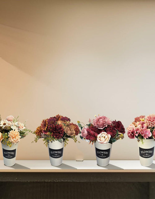 Load image into Gallery viewer, XDDCPWL Faux Silk Roses Flower Arrangement Pink Red Beige Vase Decor
