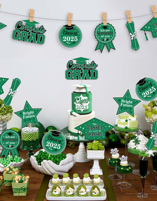 Load image into Gallery viewer, JOYMEMO Graduation Party Centerpiece Sticks 24pcs Teal Black 2025
