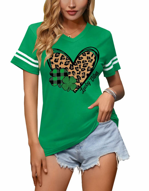Load image into Gallery viewer, Womens St Patricks Lucky Clover T Shirt Short Sleeve Leopard Green Size S
