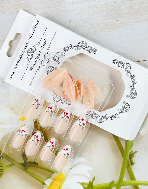 Load image into Gallery viewer, 24 Pcs Light Green Press On Nails Short Square Flower Designs Acrylic
