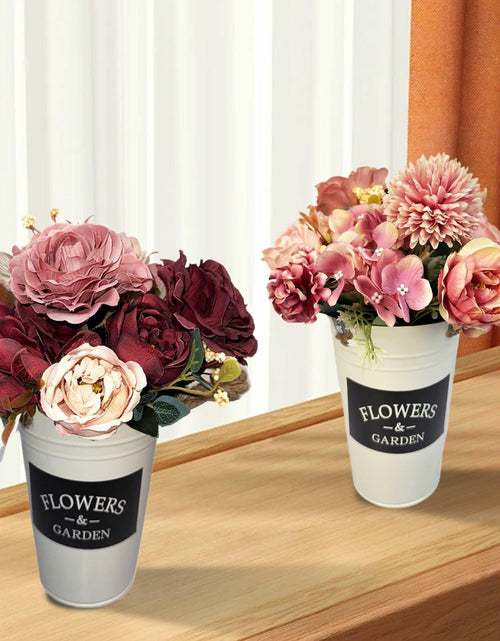 Load image into Gallery viewer, XDDCPWL Faux Silk Roses Flower Arrangement Pink Red Beige Vase Decor

