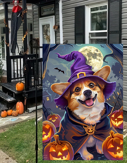 Load image into Gallery viewer, Happy Halloween Garden Flag Witch Hat Corgi Polyester 12x18 Inch Double Sided
