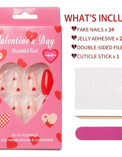 Load image into Gallery viewer, Valentine's Day Short Almond Fake Nails Red Heart White Dots 24Pcs

