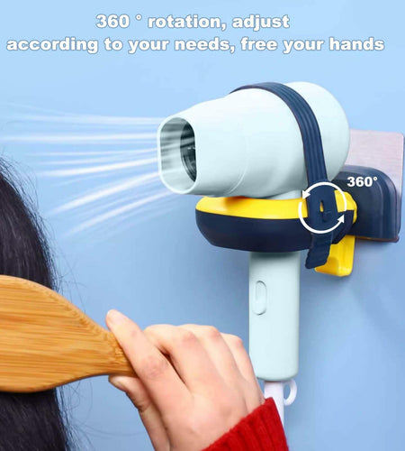 RAUWIZX Wall Mounted Hair Dryer Rack Adjustable 360° Rotating Holder