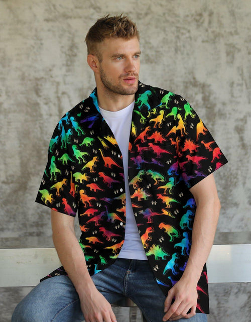 Load image into Gallery viewer, GADZILLE Mens Dinosaur Tie Dye Button Down Shirt Rainbow Size XXL
