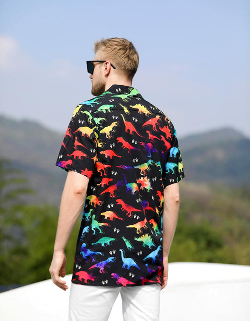 Load image into Gallery viewer, GADZILLE Mens Dinosaur Tie Dye Button Down Shirt Rainbow Size XXL
