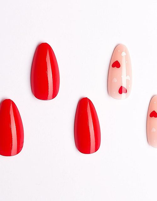 Load image into Gallery viewer, Valentine's Day Short Almond Fake Nails Red Heart White Dots 24Pcs
