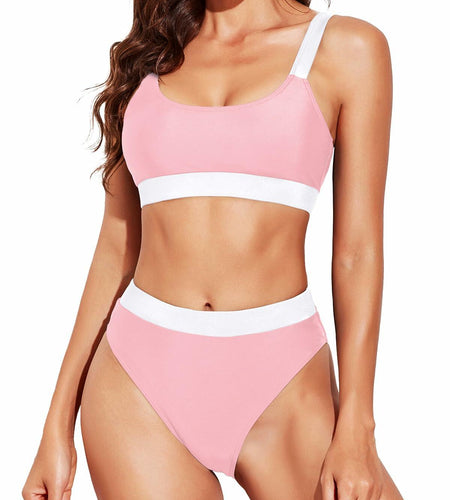 Tempt Me Women Pink White Two Piece High Waisted Bikini Swimsuit XL