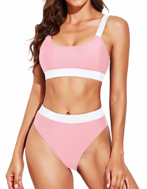 Load image into Gallery viewer, Tempt Me Women Pink White Two Piece High Waisted Bikini Swimsuit XL
