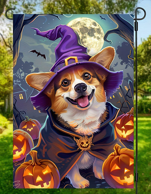 Load image into Gallery viewer, Happy Halloween Garden Flag Witch Hat Corgi Polyester 12x18 Inch Double Sided
