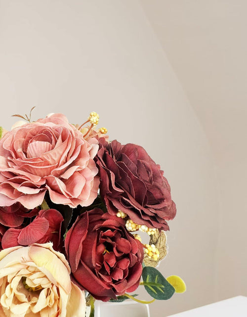 Load image into Gallery viewer, XDDCPWL Faux Silk Roses Flower Arrangement Pink Red Beige Vase Decor
