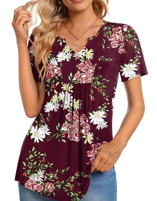 Load image into Gallery viewer, CATHY Womens Henley Tunic Top V Neck Button Wine Red Size XL
