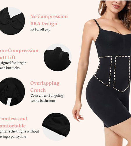 Reatowrol Seamless Tummy Control Bodysuit Body Shaper Black Size S
