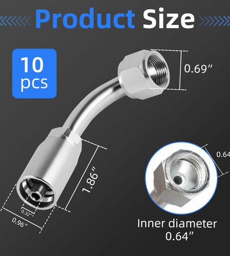 10 pcs Hydraulic 5/16" Hose x 3/4" JIC 37° Female 90° Elbow Fittings