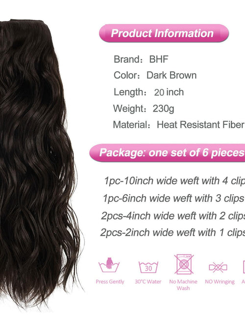Load image into Gallery viewer, BHF 20in Wavy Clip In Synthetic Hair Extensions Full Head 6pcs Dark Brown
