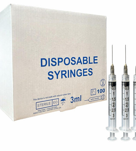 BB06/25 Generic 3ml 22G 1" Luer Lock Disposable Syringes 100 Count